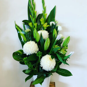 white sympathy arrangement florist salisbury
